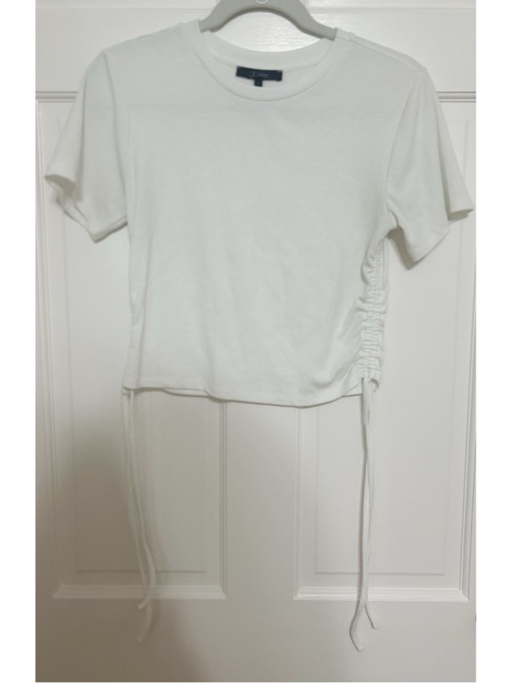 White Ruched Side Drawstring Tee - Unknown Brand